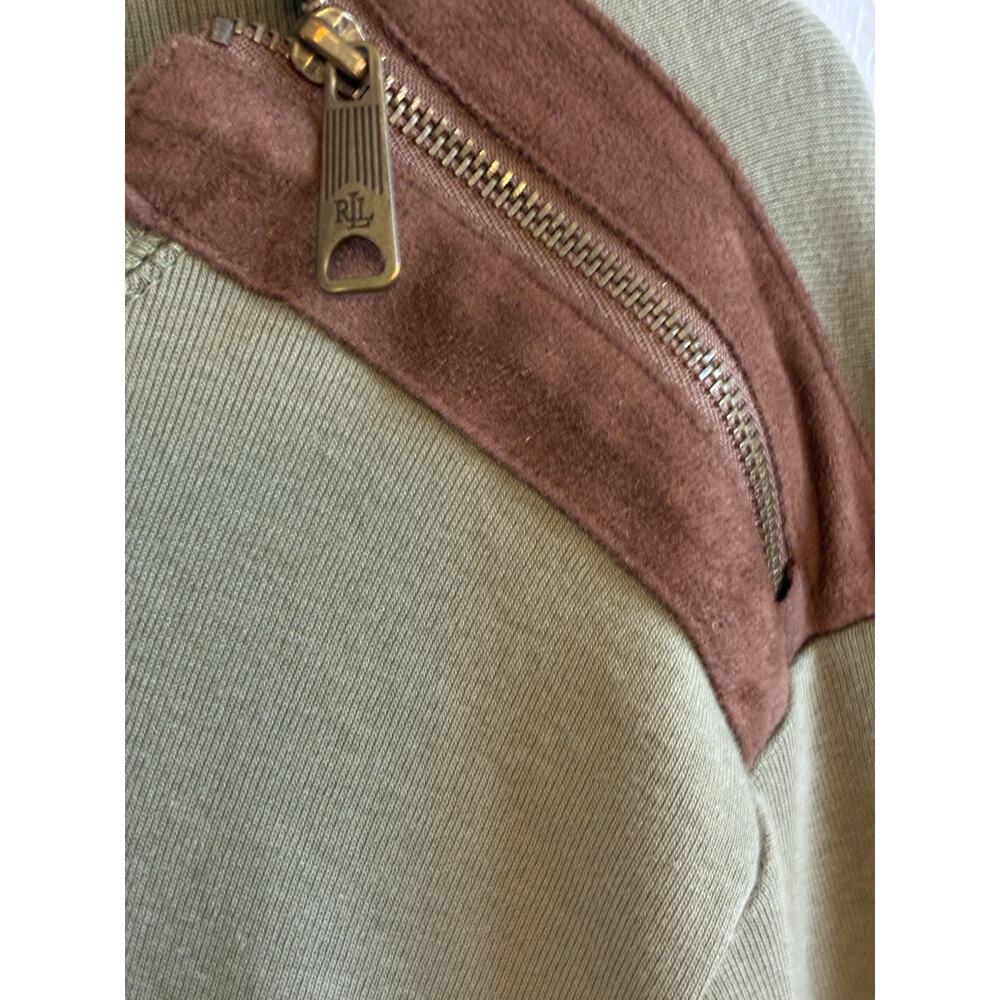 Ralph Lauren Olive Green Long Sleeve Top Suede Elbow Patch Equestrian Preppy XL - Picture 5 of 16